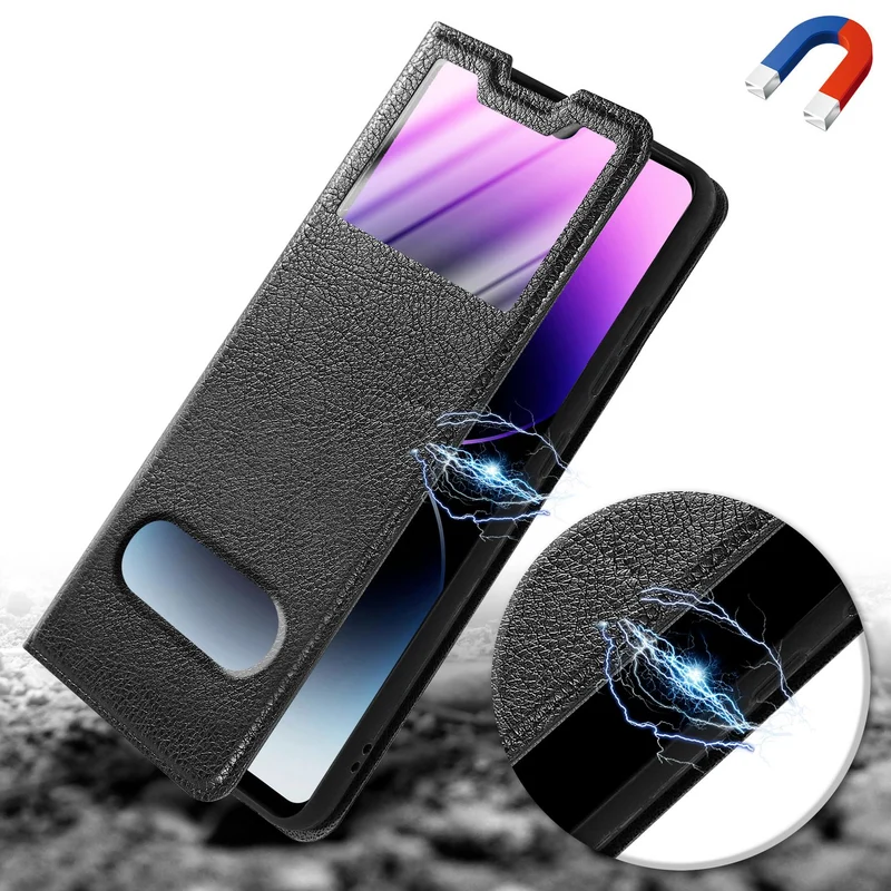 Cadorabo Hülle kompatibel mit Huawei P30 LITE Schutzhülle mit Magnetverschluss, Standfunktion und 2 Sichtfenstern