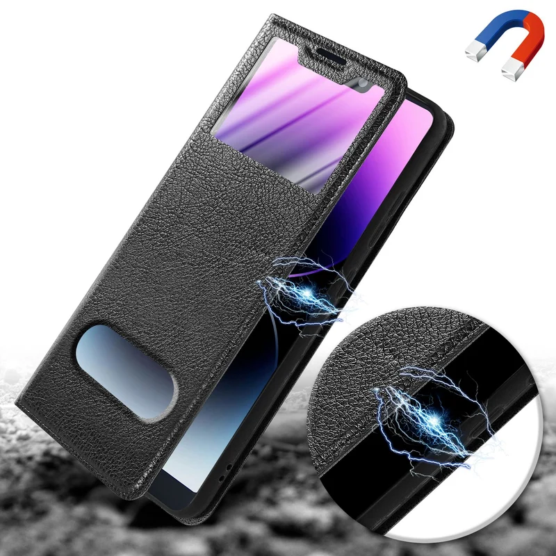 Cadorabo Hülle kompatibel mit Huawei P20 Schutzhülle mit Magnetverschluss, Standfunktion und 2 Sichtfenstern
