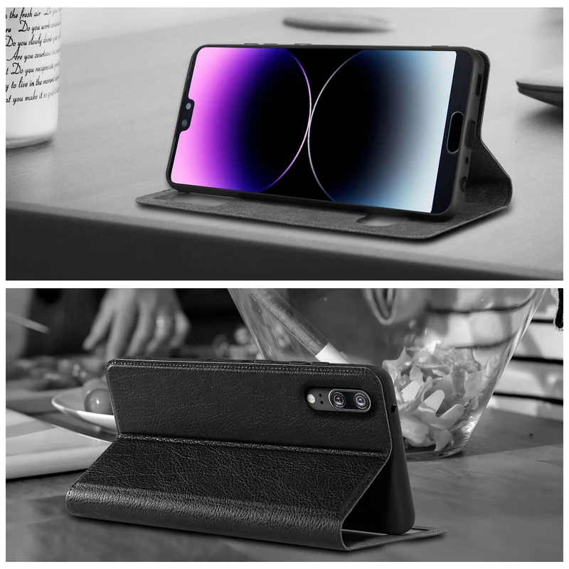 Cadorabo Hülle kompatibel mit Huawei P20 Schutzhülle mit Magnetverschluss, Standfunktion und 2 Sichtfenstern