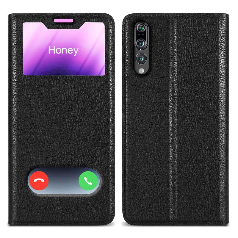 Cadorabo Hülle kompatibel mit Huawei P20 PRO / P20 PLUS Schutzhülle mit Magnetverschluss, Standfunktion und 2 Sichtfenstern