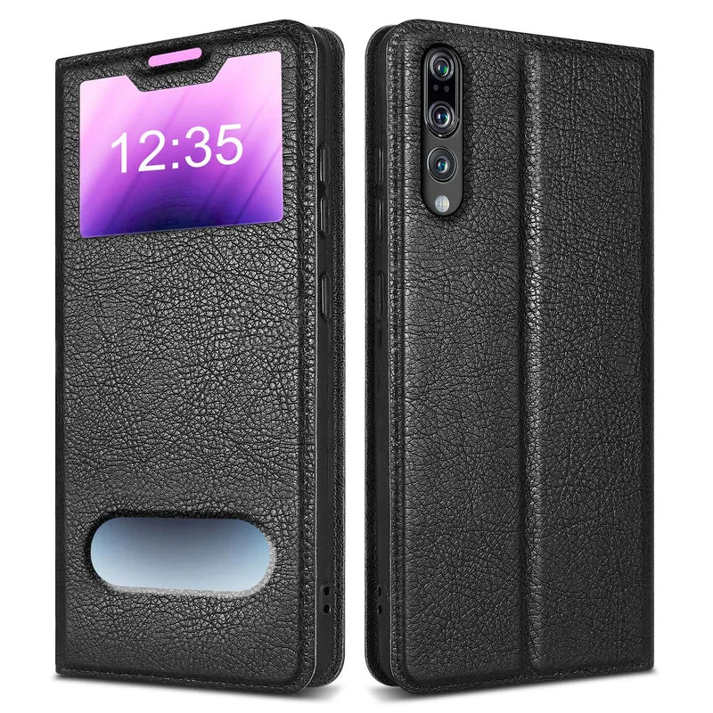 Cadorabo Hülle kompatibel mit Huawei P20 PRO / P20 PLUS Schutzhülle mit Magnetverschluss, Standfunktion und 2 Sichtfenstern