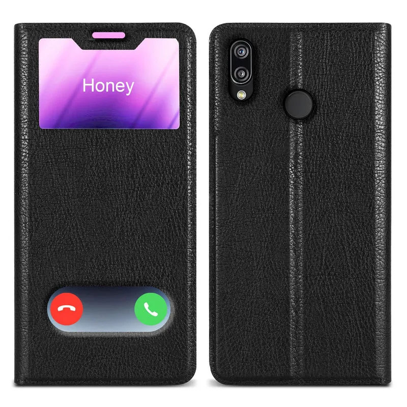 Cadorabo Hülle kompatibel mit Huawei P20 LITE 2018 / NOVA 3E Schutzhülle mit Magnetverschluss, Standfunktion und 2 Sichtfenstern