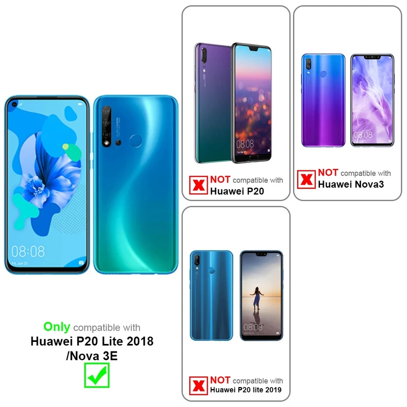 Cadorabo Hülle kompatibel mit Huawei P20 LITE 2018 / NOVA 3E Schutzhülle mit Magnetverschluss, Standfunktion und 2 Sichtfenstern