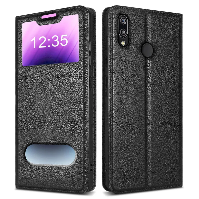 Cadorabo Hülle kompatibel mit Huawei P20 LITE 2018 / NOVA 3E Schutzhülle mit Magnetverschluss, Standfunktion und 2 Sichtfenstern