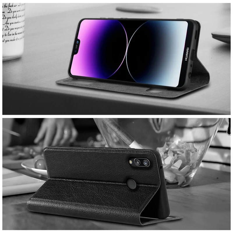 Cadorabo Hülle kompatibel mit Huawei P20 LITE 2018 / NOVA 3E Schutzhülle mit Magnetverschluss, Standfunktion und 2 Sichtfenstern