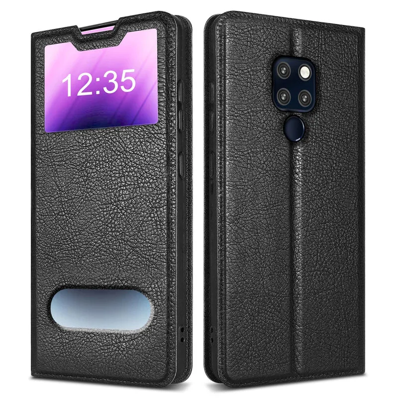 Cadorabo Hülle kompatibel mit Huawei MATE 20 Schutzhülle mit Magnetverschluss, Standfunktion und 2 Sichtfenstern