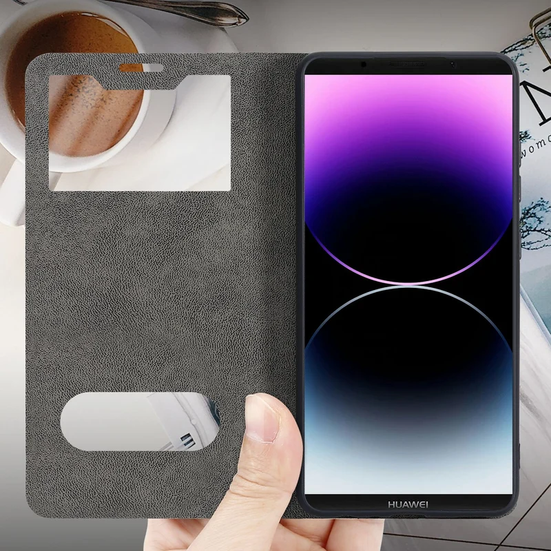 Cadorabo Hülle kompatibel mit Huawei MATE 10 PRO Schutzhülle mit Magnetverschluss, Standfunktion und 2 Sichtfenstern
