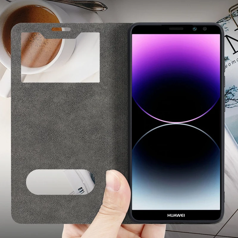 Cadorabo Hülle kompatibel mit Huawei MATE 10 LITE / NOVA 2i Schutzhülle mit Magnetverschluss, Standfunktion und 2 Sichtfenstern
