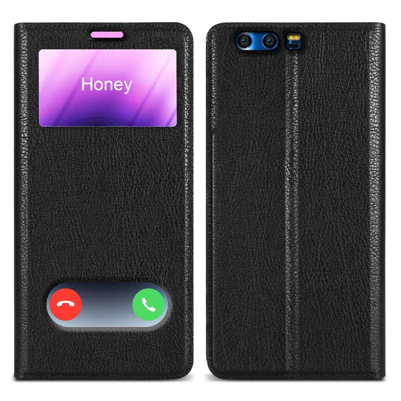 Cadorabo Hülle kompatibel mit Honor 9 Schutzhülle mit Magnetverschluss, Standfunktion und 2 Sichtfenstern