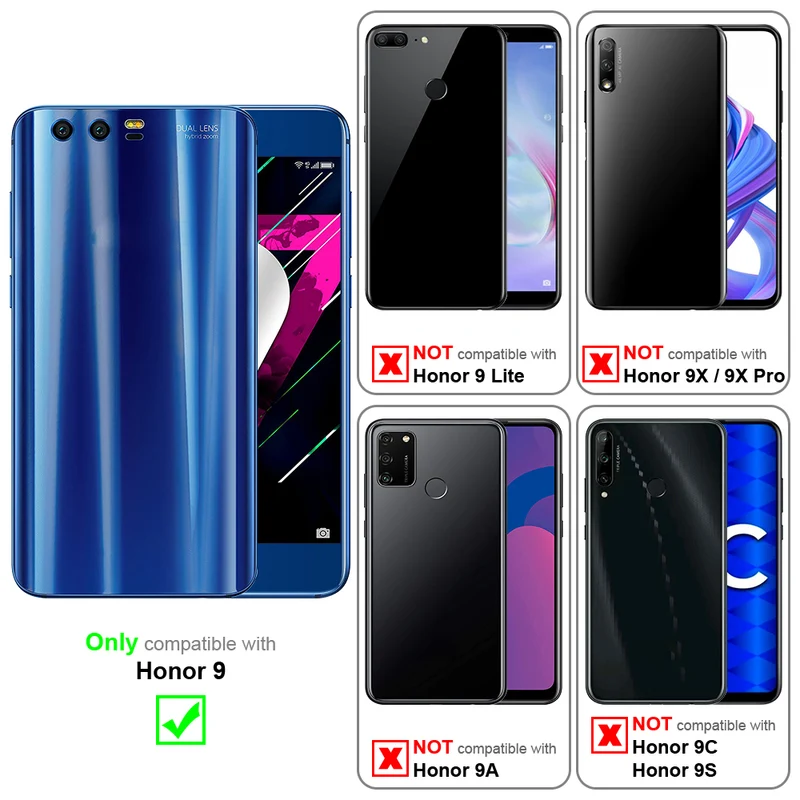 Cadorabo Hülle kompatibel mit Honor 9 Schutzhülle mit Magnetverschluss, Standfunktion und 2 Sichtfenstern