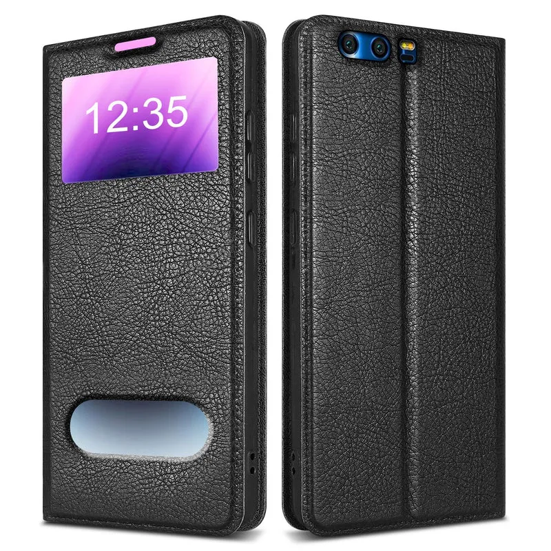Cadorabo Hülle kompatibel mit Honor 9 Schutzhülle mit Magnetverschluss, Standfunktion und 2 Sichtfenstern