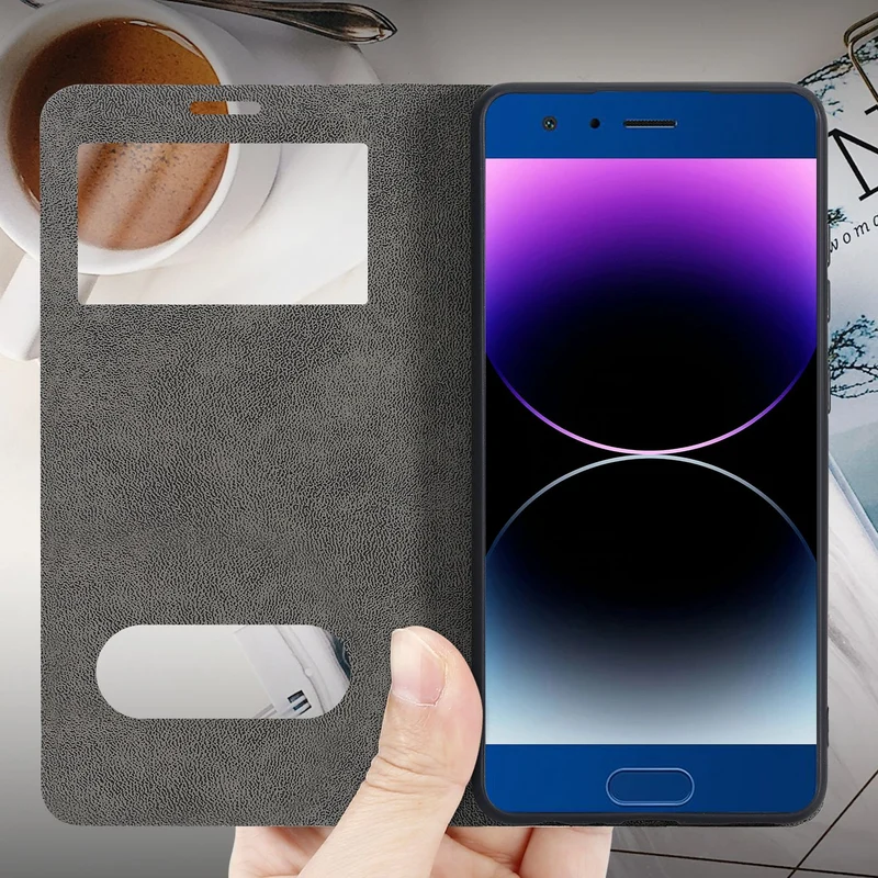 Cadorabo Hülle kompatibel mit Honor 9 Schutzhülle mit Magnetverschluss, Standfunktion und 2 Sichtfenstern