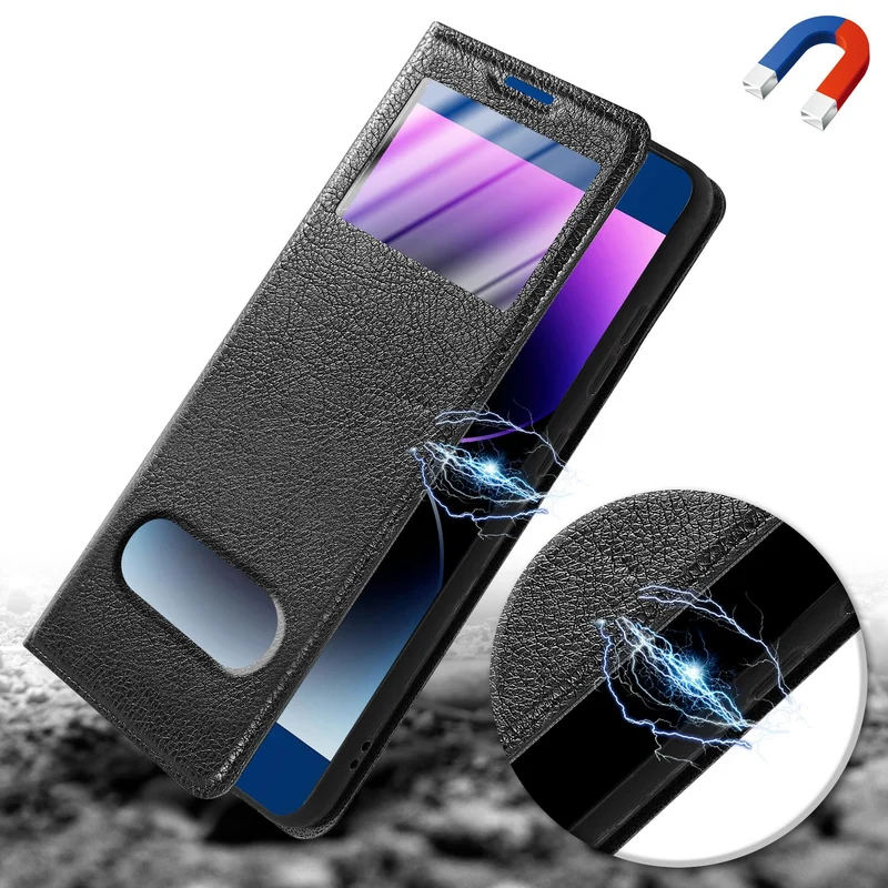 Cadorabo Hülle kompatibel mit Honor 9 Schutzhülle mit Magnetverschluss, Standfunktion und 2 Sichtfenstern
