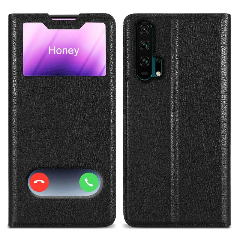 Cadorabo Hülle kompatibel mit Honor 20 PRO Schutzhülle mit Magnetverschluss, Standfunktion und 2 Sichtfenstern