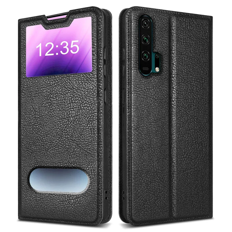 Cadorabo Hülle kompatibel mit Honor 20 PRO Schutzhülle mit Magnetverschluss, Standfunktion und 2 Sichtfenstern