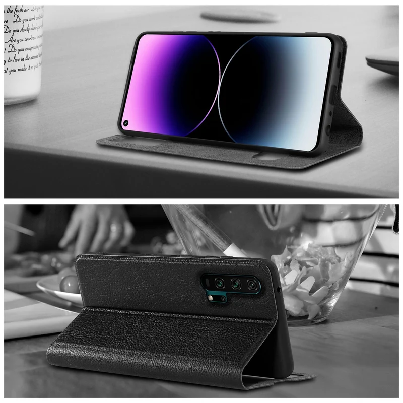 Cadorabo Hülle kompatibel mit Honor 20 PRO Schutzhülle mit Magnetverschluss, Standfunktion und 2 Sichtfenstern