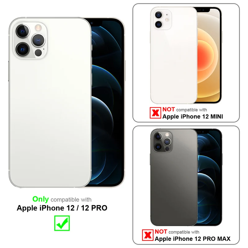 Cadorabo Hülle kompatibel mit Apple iPhone 12 / 12 PRO Schutzhülle mit Magnetverschluss, Standfunktion und 2 Sichtfenstern