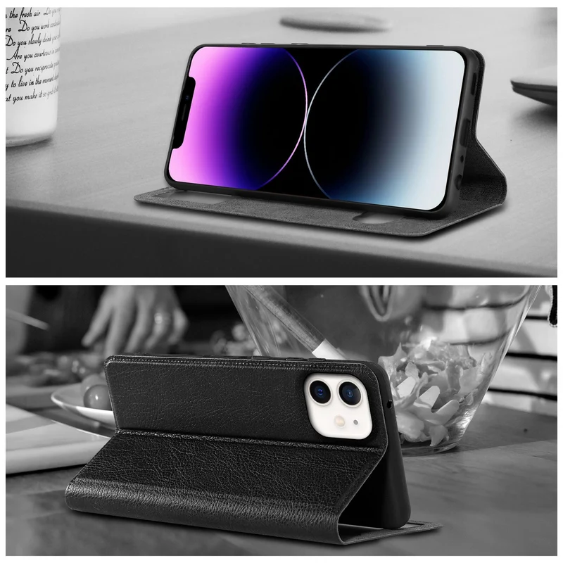 Cadorabo Hülle kompatibel mit Apple iPhone 12 / 12 PRO Schutzhülle mit Magnetverschluss, Standfunktion und 2 Sichtfenstern