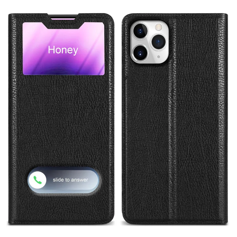 Cadorabo Hülle kompatibel mit Apple iPhone 11 PRO Schutzhülle mit Magnetverschluss, Standfunktion und 2 Sichtfenstern