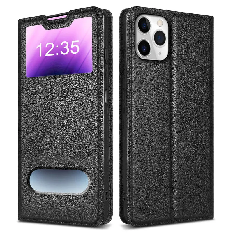 Cadorabo Hülle kompatibel mit Apple iPhone 11 PRO MAX Schutzhülle mit Magnetverschluss, Standfunktion und 2 Sichtfenstern