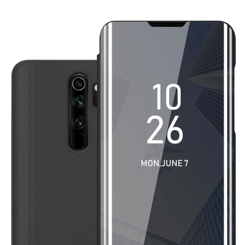 Cadorabo Hülle kompatibel mit Xiaomi RedMi NOTE 8 PRO Clear View Spiegel Schutzhülle mit Standfunktion 360 Grad Schutz