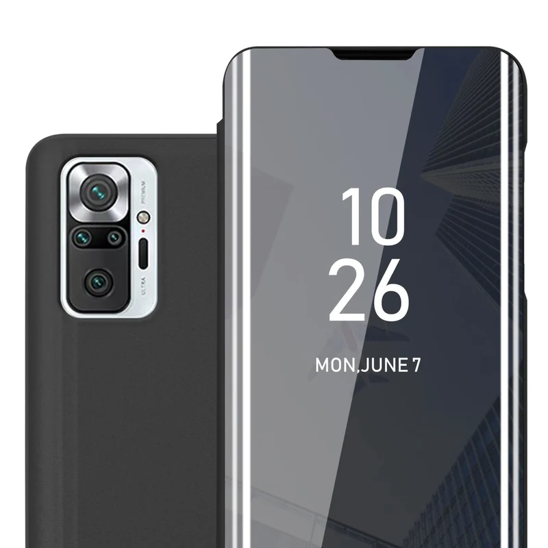 Cadorabo Hülle kompatibel mit Xiaomi RedMi NOTE 10 PRO Clear View Spiegel Schutzhülle mit Standfunktion 360 Grad Schutz
