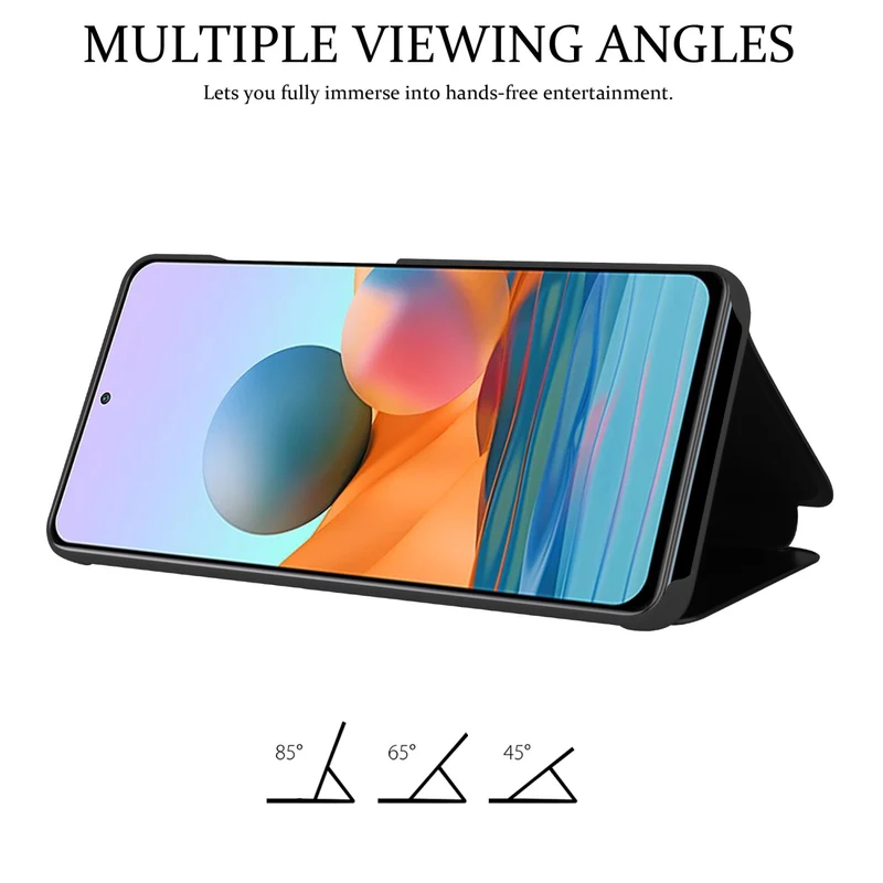 Cadorabo Hülle kompatibel mit Xiaomi RedMi NOTE 10 PRO Clear View Spiegel Schutzhülle mit Standfunktion 360 Grad Schutz