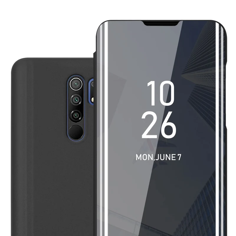 Cadorabo Hülle kompatibel mit Xiaomi RedMi 9 Clear View Spiegel Schutzhülle mit Standfunktion 360 Grad Schutz