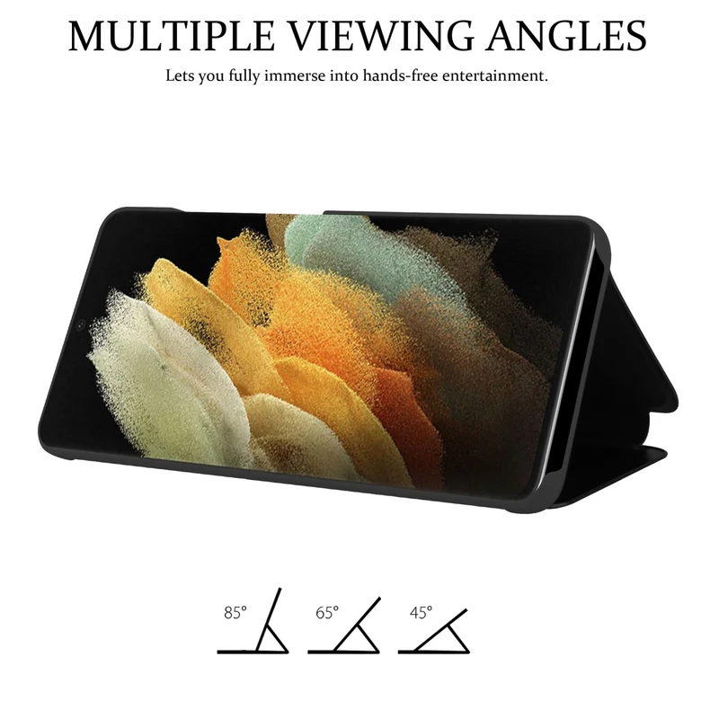 Cadorabo Hülle kompatibel mit Samsung Galaxy S21 ULTRA Clear View Spiegel Schutzhülle mit Standfunktion 360 Grad Schutz
