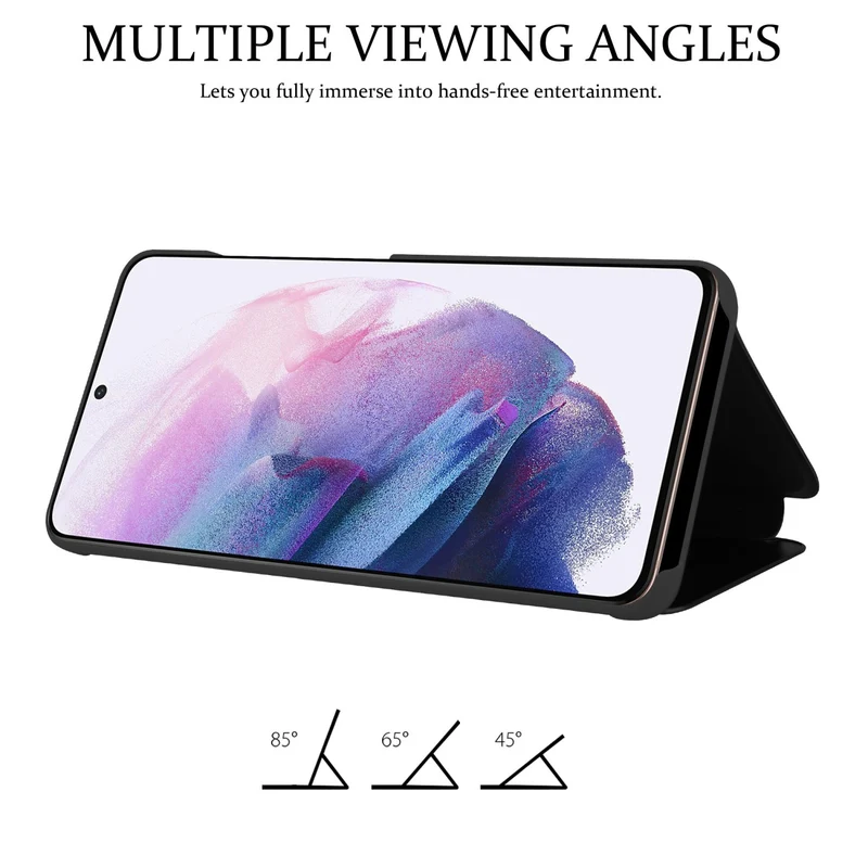 Cadorabo Hülle kompatibel mit Samsung Galaxy S21 5G Clear View Spiegel Schutzhülle mit Standfunktion 360 Grad Schutz
