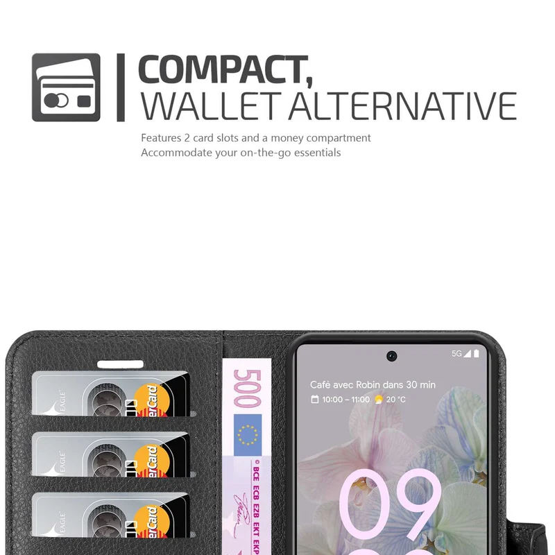 Cadorabo Hülle kompatibel mit Google PIXEL 6A Schutzhülle mit Magnetverschluss, Standfunktion und Kartenfach