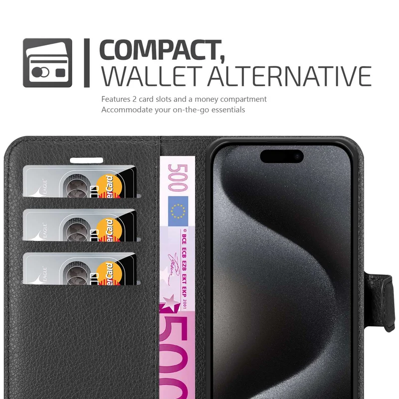 Cadorabo Hülle kompatibel mit Apple iPhone 15 PRO MAX Schutzhülle mit Magnetverschluss, Standfunktion und Kartenfach