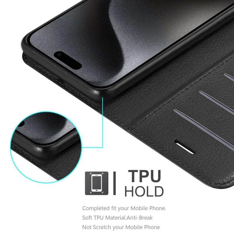 Cadorabo Hülle kompatibel mit Apple iPhone 15 PRO MAX Schutzhülle mit Magnetverschluss, Standfunktion und Kartenfach