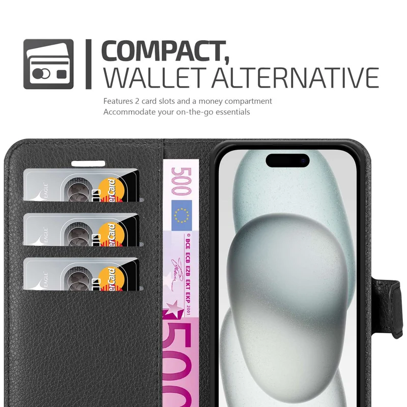 Cadorabo Hülle kompatibel mit Apple iPhone 15 Schutzhülle mit Magnetverschluss, Standfunktion und Kartenfach
