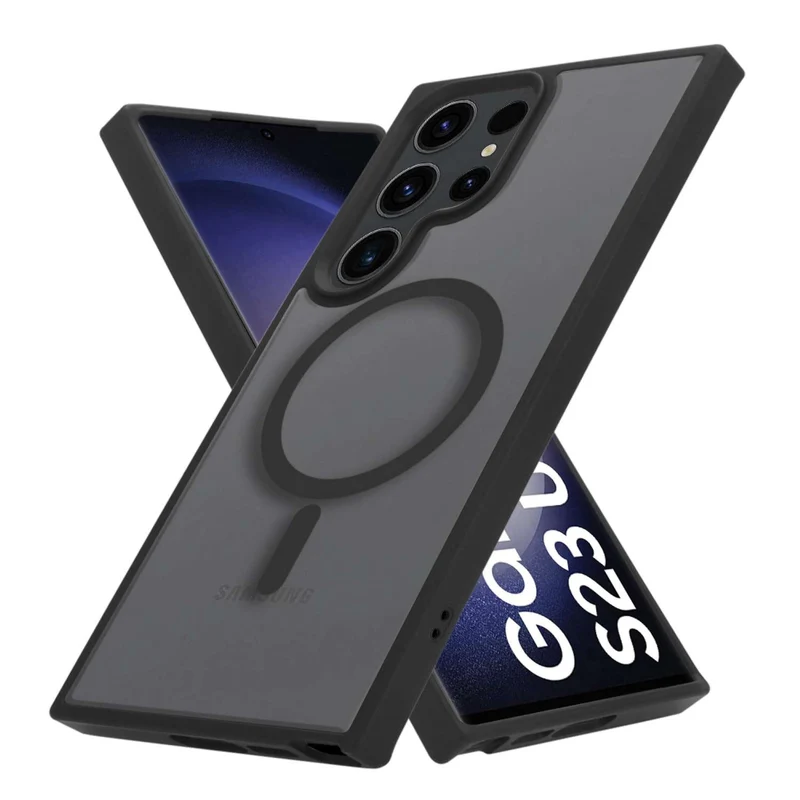 Cadorabo Hülle kompatibel mit Samsung Galaxy S23 ULTRA in SCHWARZ kompatibel mit MagSafe - Hybrid Schutzhülle mit TPU Silikon-Rand und stabiler Rückseite