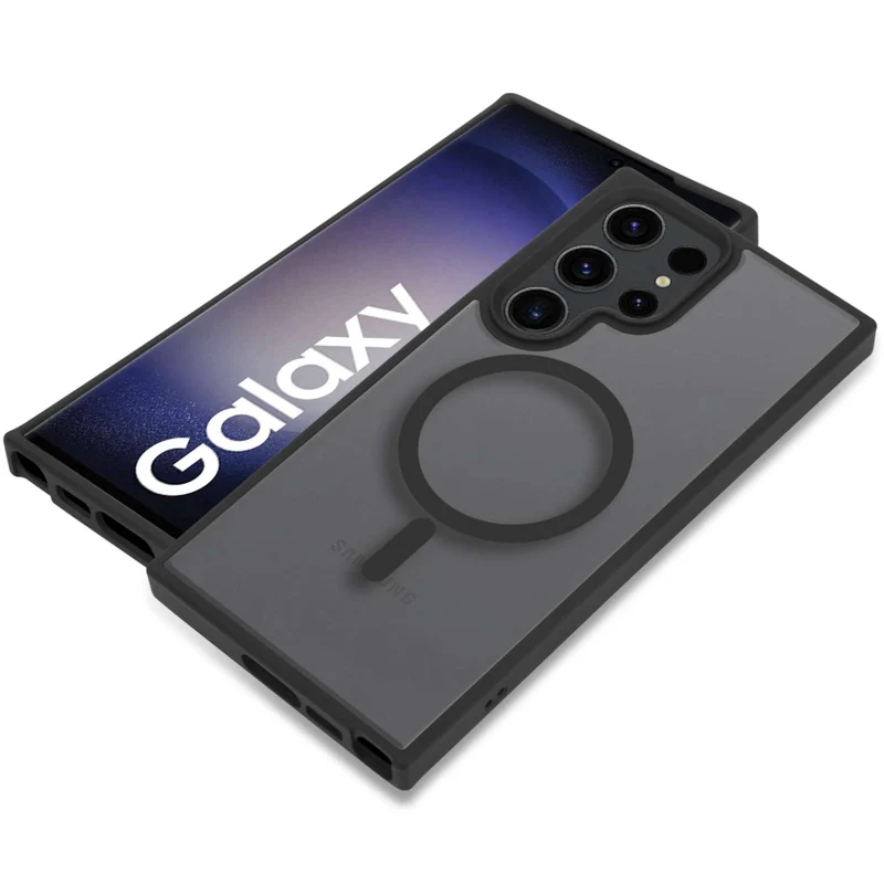 Cadorabo Hülle kompatibel mit Samsung Galaxy S23 ULTRA in SCHWARZ kompatibel mit MagSafe - Hybrid Schutzhülle mit TPU Silikon-Rand und stabiler Rückseite