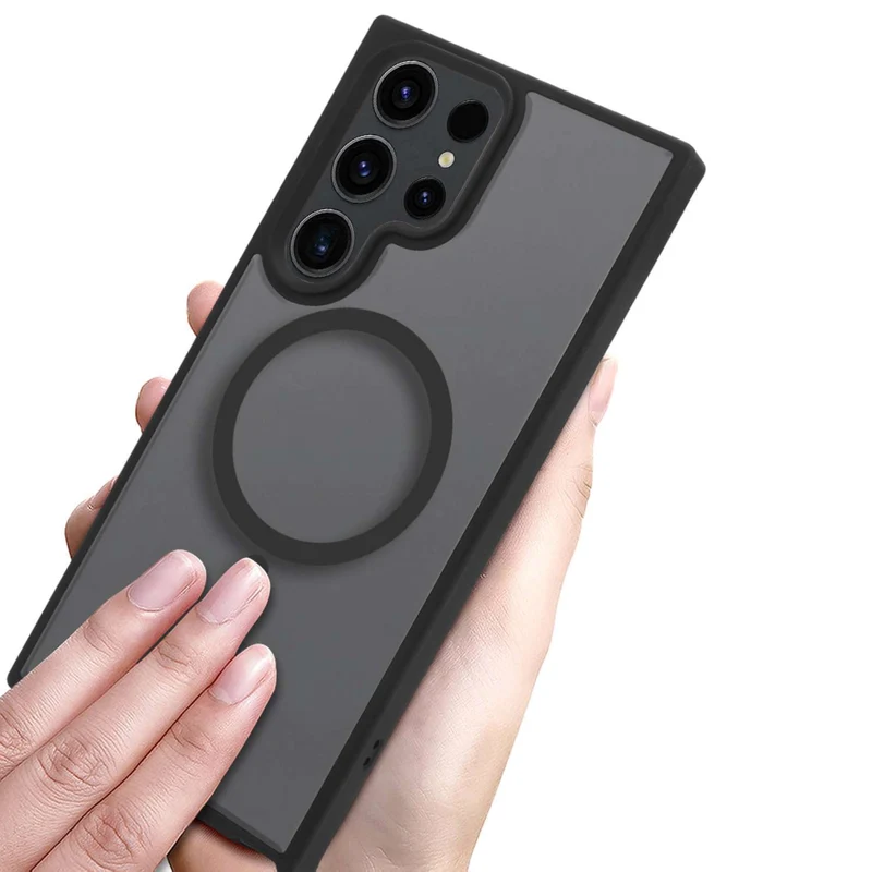 Cadorabo Hülle kompatibel mit Samsung Galaxy S23 ULTRA in SCHWARZ kompatibel mit MagSafe - Hybrid Schutzhülle mit TPU Silikon-Rand und stabiler Rückseite