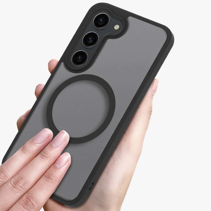 Cadorabo Hülle kompatibel mit Samsung Galaxy S23 PLUS in SCHWARZ kompatibel mit MagSafe - Hybrid Schutzhülle mit TPU Silikon-Rand und stabiler Rückseite