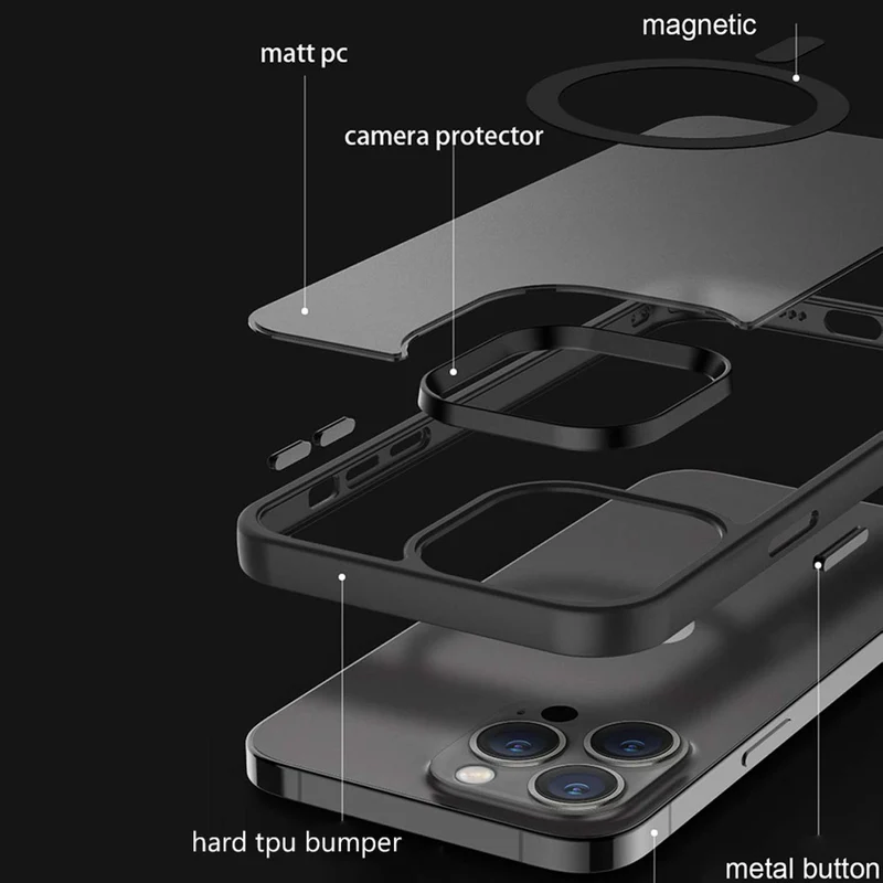 Cadorabo Hülle kompatibel mit Apple iPhone 15 PRO MAX in SCHWARZ kompatibel mit MagSafe - Hybrid Schutzhülle mit TPU Silikon-Rand und stabiler Rückseite