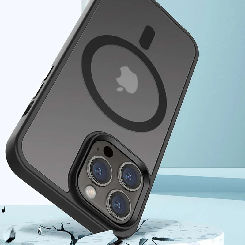 Cadorabo Hülle kompatibel mit Apple iPhone 15 PRO MAX in SCHWARZ kompatibel mit MagSafe - Hybrid Schutzhülle mit TPU Silikon-Rand und stabiler Rückseite