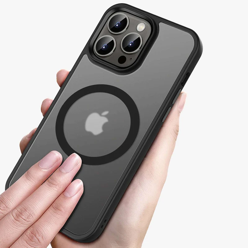 Cadorabo Hülle kompatibel mit Apple iPhone 15 PRO MAX in SCHWARZ kompatibel mit MagSafe - Hybrid Schutzhülle mit TPU Silikon-Rand und stabiler Rückseite