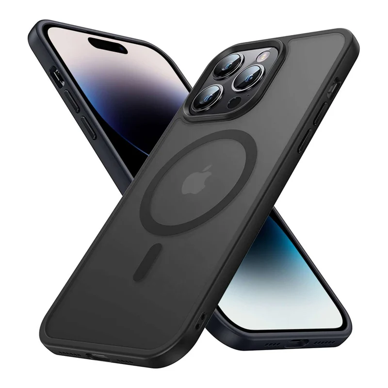 Cadorabo Hülle kompatibel mit Apple iPhone 15 PRO in SCHWARZ kompatibel mit MagSafe - Hybrid Schutzhülle mit TPU Silikon-Rand und stabiler Rückseite
