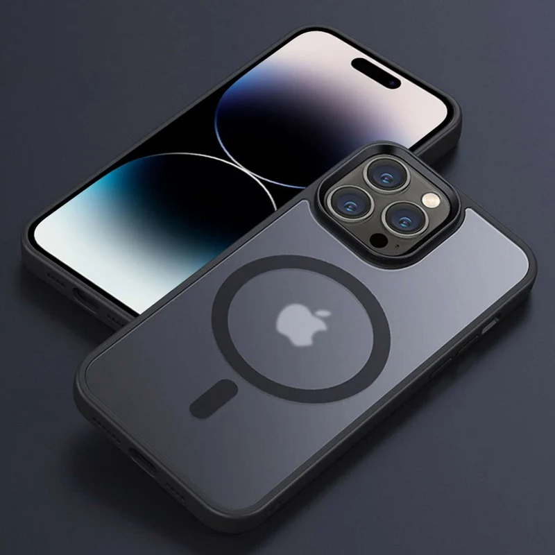 Cadorabo Hülle kompatibel mit Apple iPhone 15 PRO in SCHWARZ kompatibel mit MagSafe - Hybrid Schutzhülle mit TPU Silikon-Rand und stabiler Rückseite