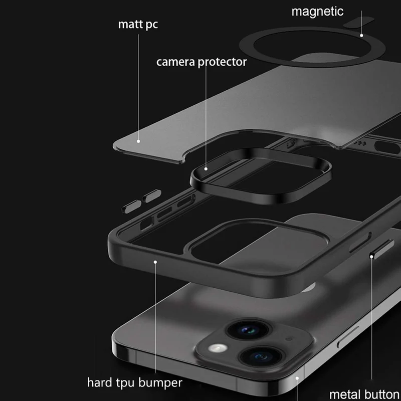 Cadorabo Hülle kompatibel mit Apple iPhone 15 PLUS in SCHWARZ kompatibel mit MagSafe - Hybrid Schutzhülle mit TPU Silikon-Rand und stabiler Rückseite