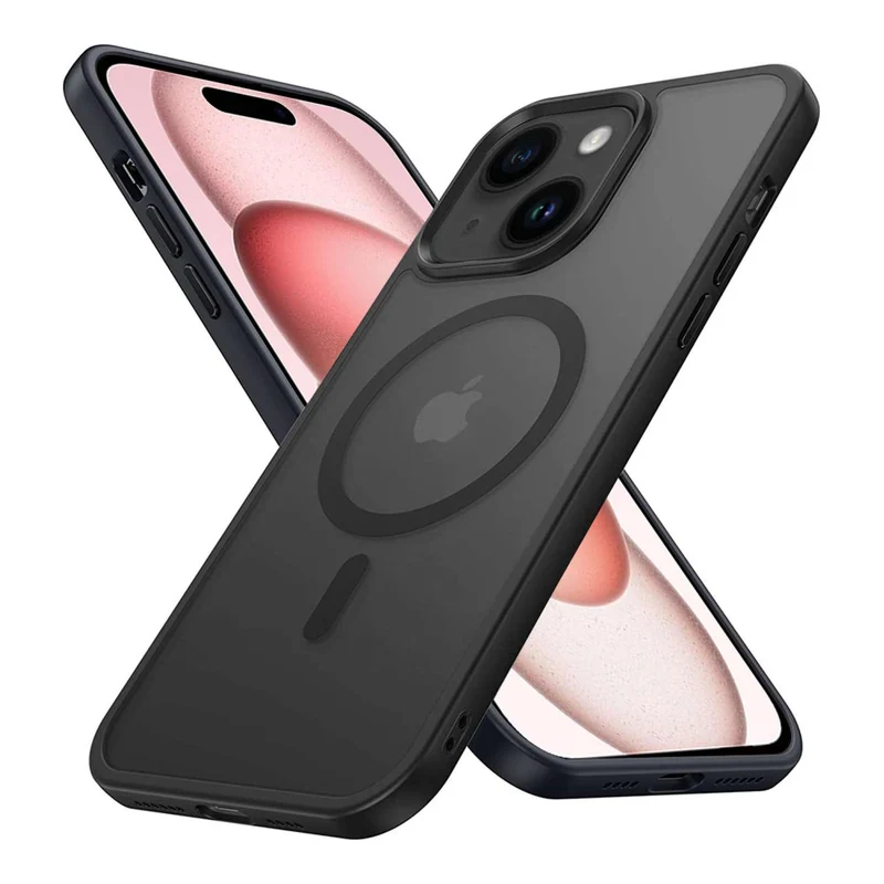 Cadorabo Hülle kompatibel mit Apple iPhone 15 in SCHWARZ kompatibel mit MagSafe - Hybrid Schutzhülle mit TPU Silikon-Rand und stabiler Rückseite
