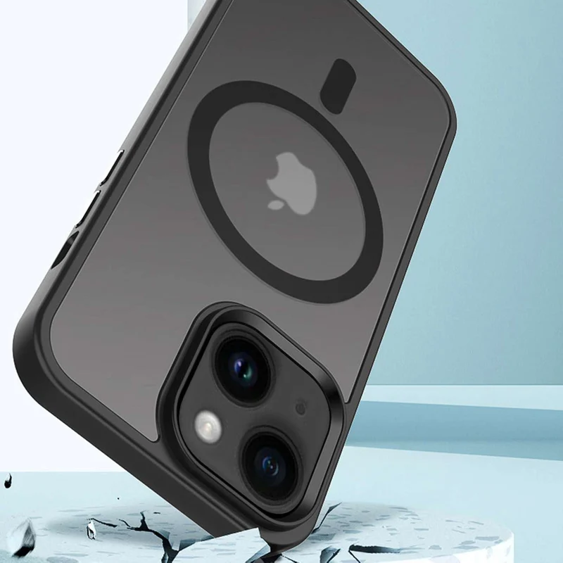 Cadorabo Hülle kompatibel mit Apple iPhone 15 in SCHWARZ kompatibel mit MagSafe - Hybrid Schutzhülle mit TPU Silikon-Rand und stabiler Rückseite