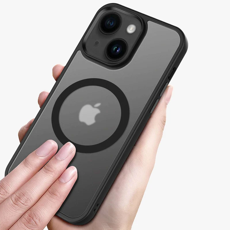 Cadorabo Hülle kompatibel mit Apple iPhone 15 in SCHWARZ kompatibel mit MagSafe - Hybrid Schutzhülle mit TPU Silikon-Rand und stabiler Rückseite