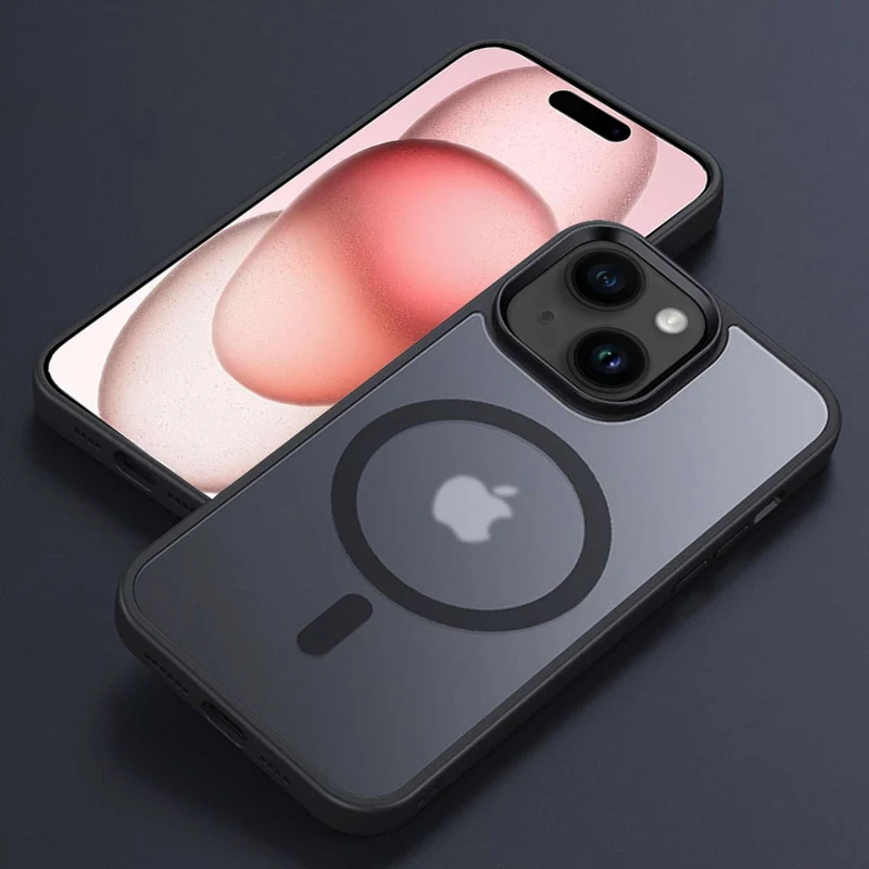 Cadorabo Hülle kompatibel mit Apple iPhone 15 in SCHWARZ kompatibel mit MagSafe - Hybrid Schutzhülle mit TPU Silikon-Rand und stabiler Rückseite