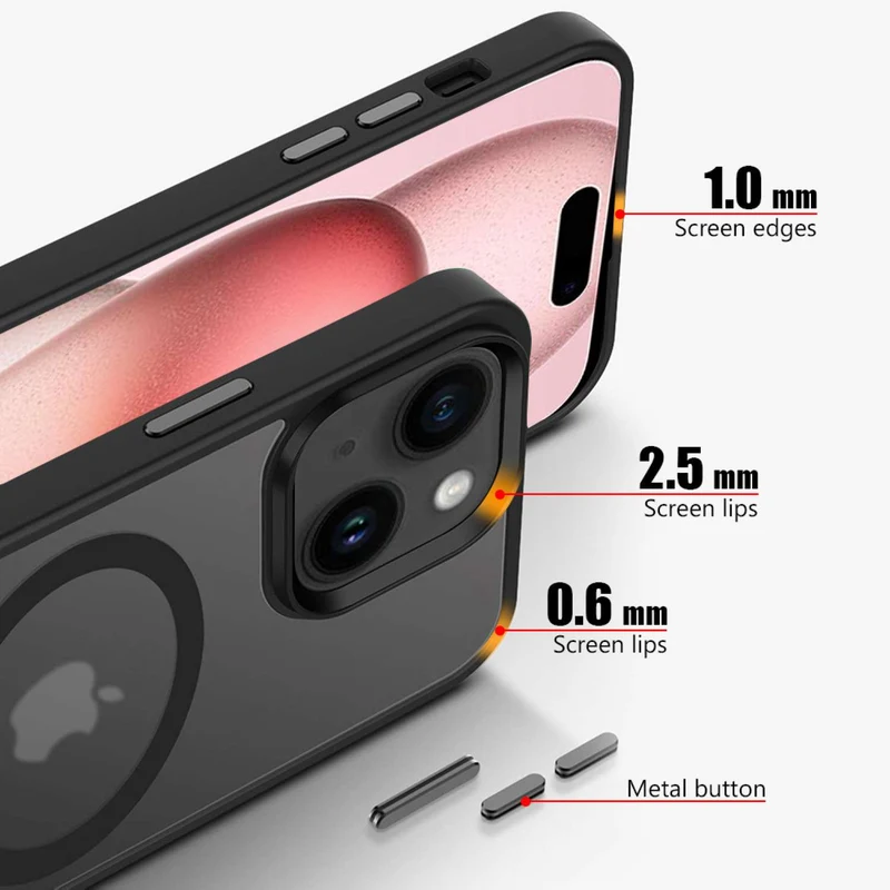 Cadorabo Hülle kompatibel mit Apple iPhone 15 in SCHWARZ kompatibel mit MagSafe - Hybrid Schutzhülle mit TPU Silikon-Rand und stabiler Rückseite