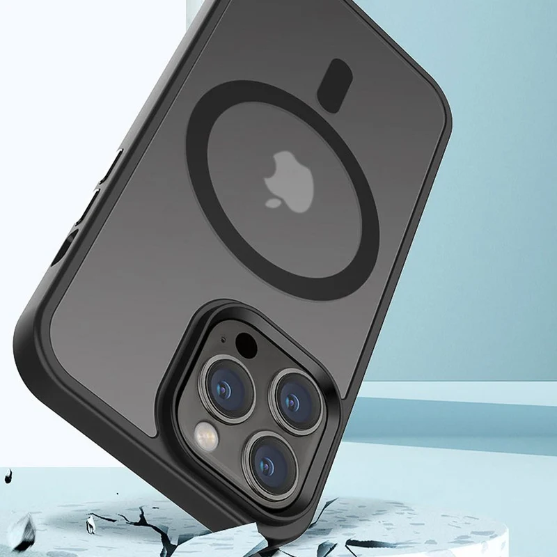 Cadorabo Hülle kompatibel mit Apple iPhone 14 PRO MAX in SCHWARZ kompatibel mit MagSafe - Hybrid Schutzhülle mit TPU Silikon-Rand und stabiler Rückseite
